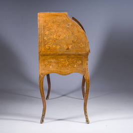 A Dutch bronze mounted wooden ladies' desk with floral marquetry, 19th C.