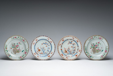 Eleven Chinese Imari style and famille rose plates with floral design, Yongzheng/Qianlong