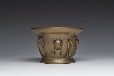 A French bronze mortar with relief design, 16th/17th C.