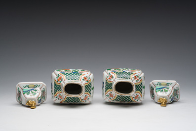 A pair of French Samson famille verte style 'mythical animals' vases and covers, Paris, 19th C.