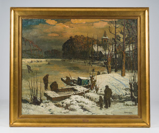 Alfons De Cuyper (1887-1950): Animated winter landscape, oil on canvas