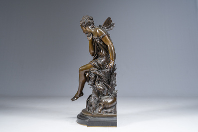 Mathurin Moreau (1822-1912): 'Libellule', brown patinated bronze on a black marble base
