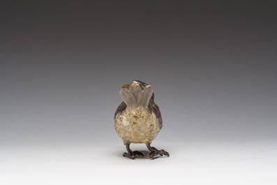 Franz Xaver Bergmann (1861-1936): Een Weense polychroom koud beschilderde bronzen model van een zanglijster, 19de/20ste eeuw