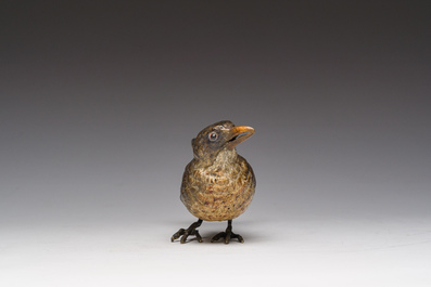 Franz Xaver Bergmann (1861-1936): Een Weense polychroom koud beschilderde bronzen model van een zanglijster, 19de/20ste eeuw