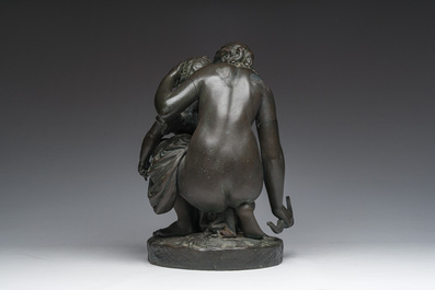 French school, follower of James Pradier (1790-1852): Venus and Cupid, green patinated bronze, 19th C.