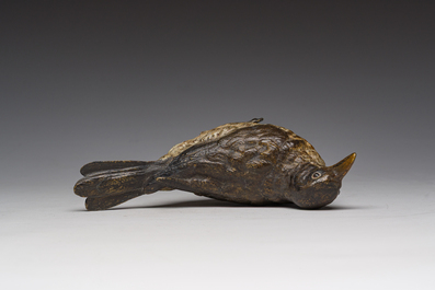 Franz Xaver Bergmann (1861-1936): Een Weense polychroom koud beschilderde bronzen model van een zanglijster, 19de/20ste eeuw