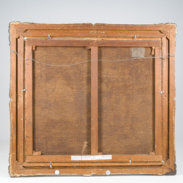 Belgian school, monogrammed AFT (19th/20th C.): Animated view of a shipping channel, oil on canvas