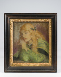 Georges M. Baltus (1874-1967): Musing lady in pre-raphaelite style, pastel on paper, dated 1917