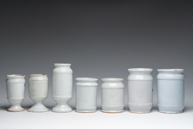 A varied collection of ten Delft blue and white pharmacy jars, 18th/19th C.