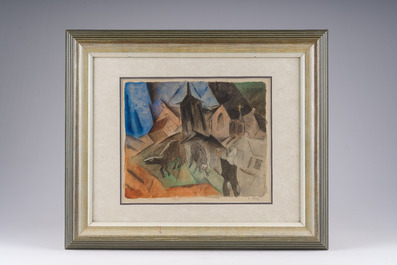 Carl Hentze (1883-1972): Animated view of a village, ink and watercolour on paper