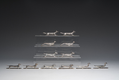 Six pairs of animal-shaped silver-plated metal cutlery rests, Wiskemann, Belgium, 20th C.