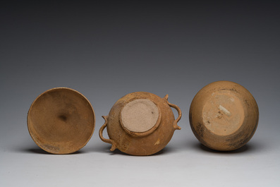 A Greek terracotta onoichoe or wine jug and a bowl and cover, Thorikos (Thoricus), presumably 5th/4th C. BC.