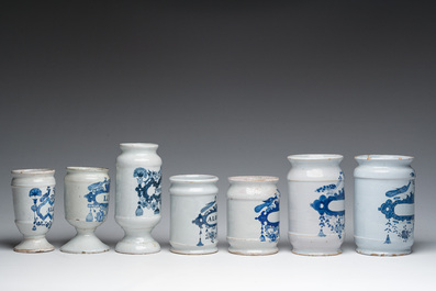 A varied collection of ten Delft blue and white pharmacy jars, 18th/19th C.