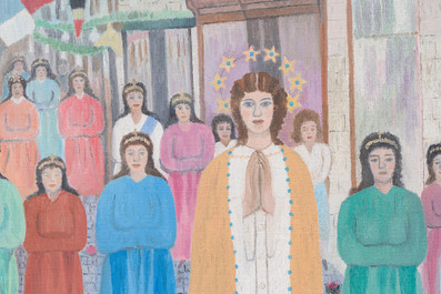 Victor Felix Lecossois (1897-1976): Procession of the Blessed Virgin, possibly the Mary procession in Halle, oil on canvas