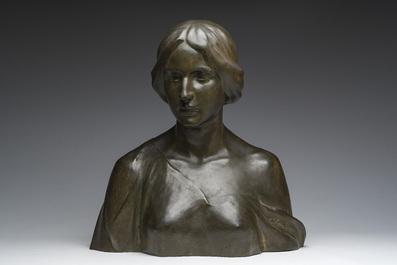 Charles Van De Waele (19de/20ste eeuw): Bust of a lady, patinated bronze, marked 'Ch. Vindevogel Gand Fondeur'