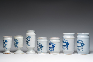 A varied collection of ten Delft blue and white pharmacy jars, 18th/19th C.