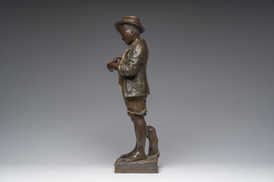 Cherc for Goldscheider (Hans Sch&ouml;rk (1849-1899), after): A polychrome decorated terracotta figure of a youth, Goldscheider mark, 20th C.