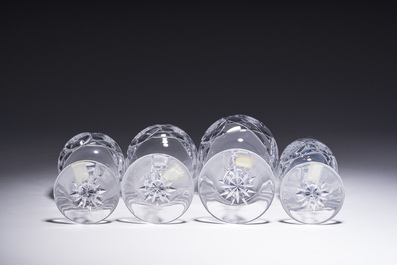 A French 48-piece collection of colourless crystal glasses with etched design, Bayel, 20th C.
