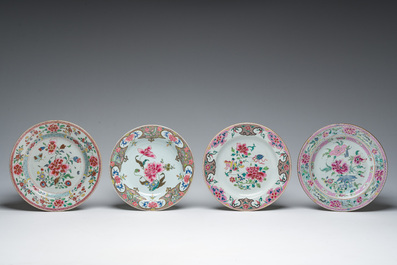 Eleven Chinese Imari style and famille rose plates with floral design, Yongzheng/Qianlong