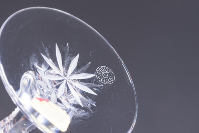 A French 48-piece collection of colourless crystal glasses with etched design, Bayel, 20th C.