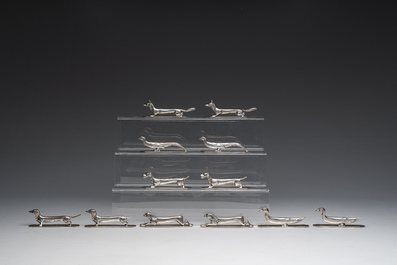 Six pairs of animal-shaped silver-plated metal cutlery rests, Wiskemann, Belgium, 20th C.