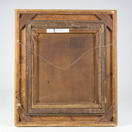 Ecole belge, monogramm&eacute;e R.B. : Fillette et le fabricant de jouets dans son atelier, huile sur toile, dernier quart du 19&egrave;me si&egrave;cle