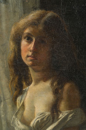 G.L. Delaunay (19de/20ste eeuw): Elegante dame aan het raam, olie op doek