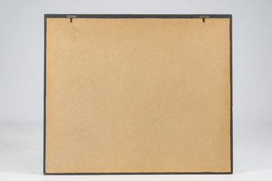 Belgian school: A rectangular etched copper plate with stylized design, possibly from a coffee table, 1970s