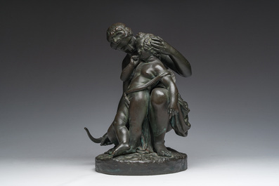 French school, follower of James Pradier (1790-1852): Venus and Cupid, green patinated bronze, 19th C.
