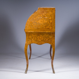 A Dutch bronze mounted wooden ladies' desk with floral marquetry, 19th C.