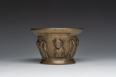 A French bronze mortar with relief design, 16th/17th C.