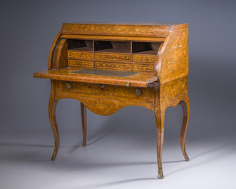 A Dutch bronze mounted wooden ladies' desk with floral marquetry, 19th C.
