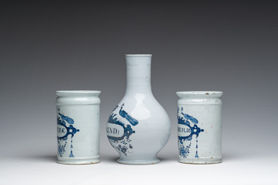 A varied collection of ten Delft blue and white pharmacy jars, 18th/19th C.