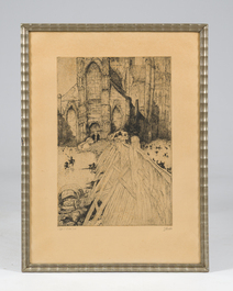 Jules De Bruycker (1870-1945): 'L'&Eacute;glise St. Nicolas Gand', etching