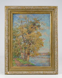 Karel (Charles) Theunissen (1871&ndash;1948): Trees by the Bosvoorde pond, oil on canvas