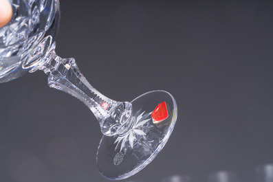 A French 48-piece collection of colourless crystal glasses with etched design, Bayel, 20th C.