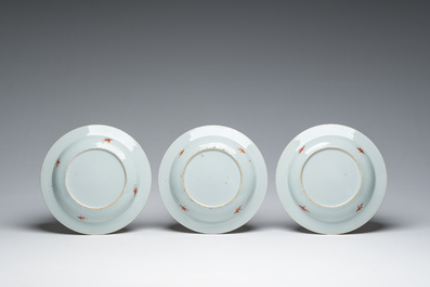 Eleven Chinese Imari style and famille rose plates with floral design, Yongzheng/Qianlong