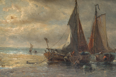 Fran&ccedil;ois Musin (1820-1888): View of the beach by moonlight, oil on canvas