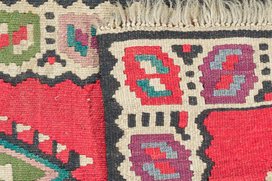 Four oriental carpets, a.o. three Turkish Kelim (Kilim) rugs with geometric design, wool on cotton, 20th C.