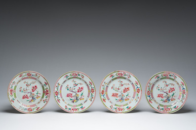 Seven Chinese famille rose plates with floral design and mythical animals, Yongzheng/Qianlong