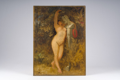 Louis Joseph Lebrun (1844&ndash;1900): Nymph glorifying the god Pan, oil on panel