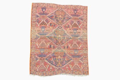 An Azerbaijani rug with geometric design, wool on cotton, 20th C.