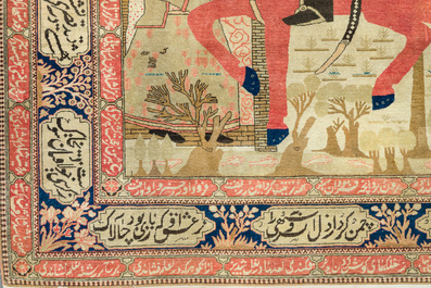 A Persian Kashan (Keshan) Mohtashem rug with Shirin and Khosrow, wool on cotton, late 19th C.
