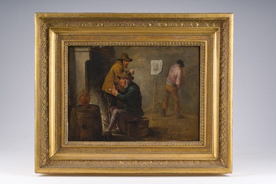 School of Teniers (David Teniers II, 1610-1690): Animated inn scene, oil on panel, 17th C.