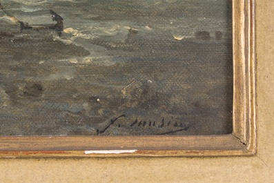 Fran&ccedil;ois Musin (1820-1888): View of the beach by moonlight, oil on canvas
