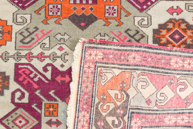 Four oriental carpets, a.o. three Turkish Kelim (Kilim) rugs with geometric design, wool on cotton, 20th C.