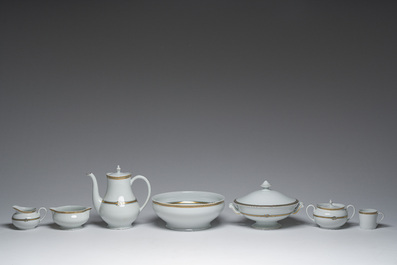 A French 50-piece polychrome and gilt porcelain 'Ruban or' service, Christofle, 20th C.