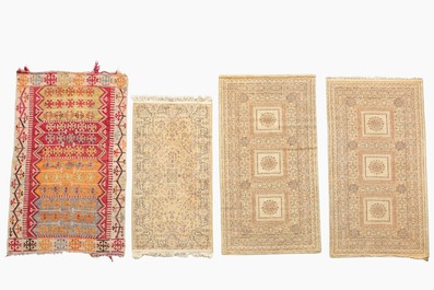 Four oriental rugs, a.o. a Turkish Kelim (Kilim) rug with geometric design, wool and cotton, 20th C.