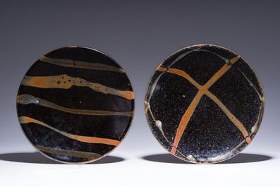 Shōji Hamada (1894-1978): Two tenmoku glazed plates