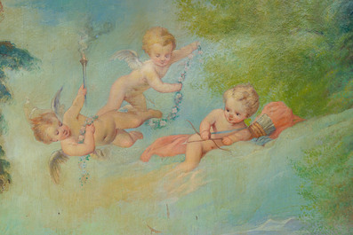 Joseph De Smedt (1894-?), in the manner of Nicolas Lancret (1690-1743): Animated landscape with gallant scenes, oil on canvas